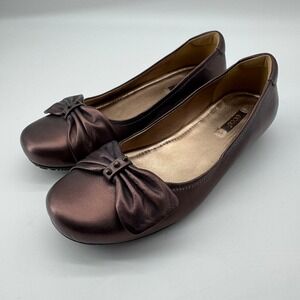 ECCO Metallic Studded Leather Ballet Flats 40 Bow Whimsigoth Coquette Balletcore